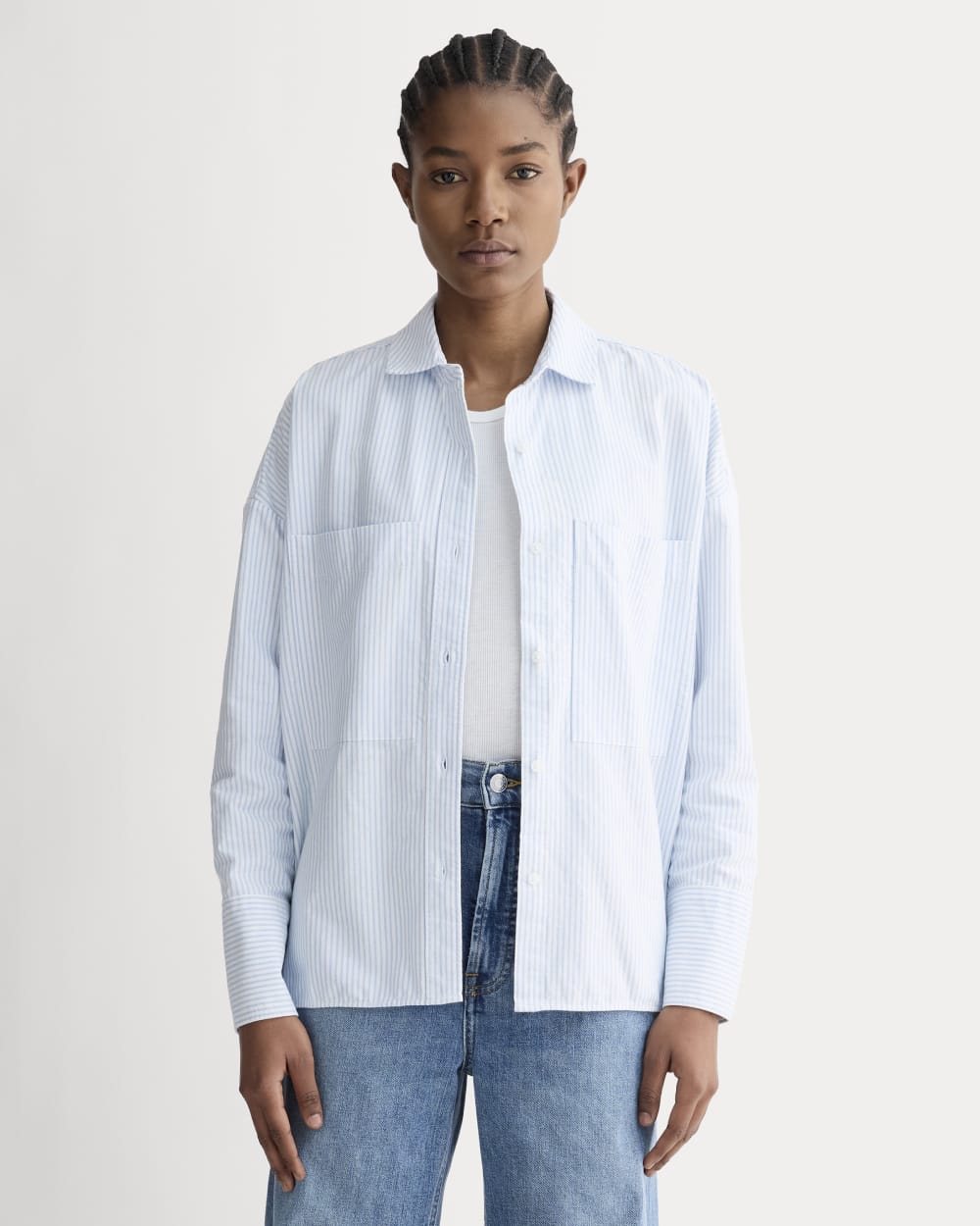 The Boxy Oxford | White / Blue
