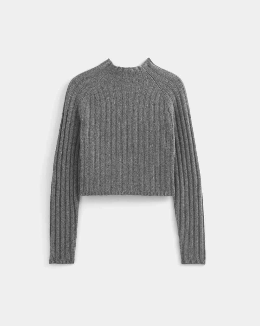 Funnel-Neck Cropped Sweater in Wool Cashmere | Heather Charcoal - Image 2