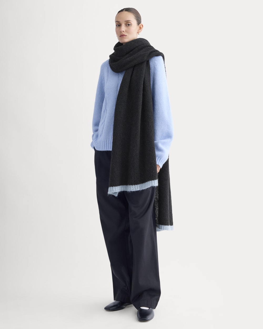 Plush Alpaca Scarf | Black/ Skyway - Image 3