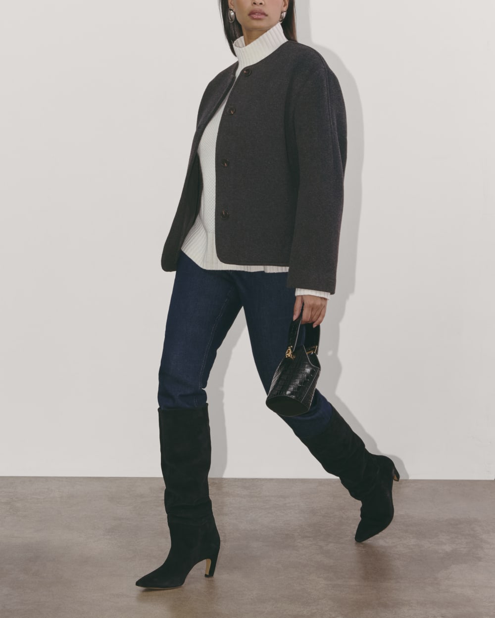The Cocoon Coat in Wool | Heather Charcoal - Image 5