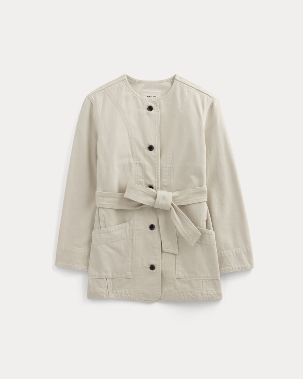 The Long Denim Barrel Jacket | Garment-Dyed Sand - Image 2