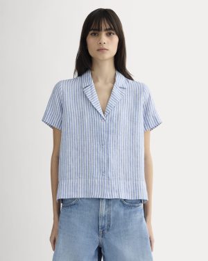 The Notch Shirt in Linen | Bluebell / Bone
