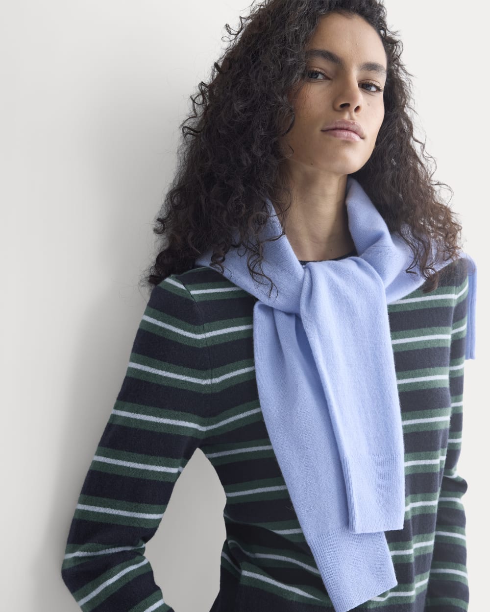 Cashmere Slim Crew Sweater | Hunter Green/Open Air Blue - Image 5