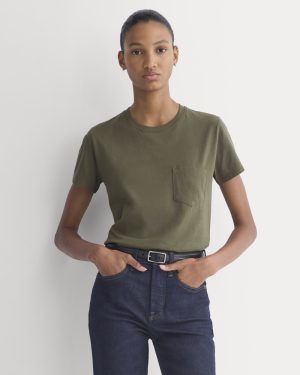 The Box-Cut Tee in Essential Cotton | Olive Night | Pocket