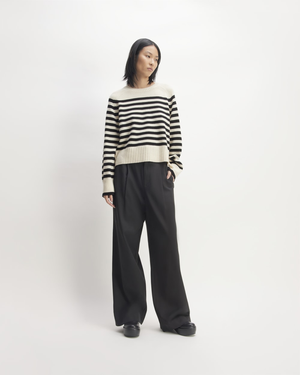The Boxy Crew in Cashmere | Bone / Black - Image 3