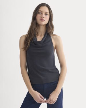Halter Cowlneck Top in Butterknit | Black