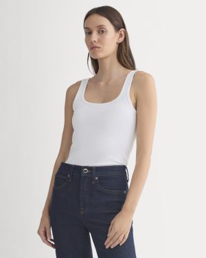 Scoop-Neck Tank in Pointelle | White