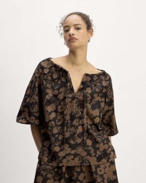The Supima? Puff-Sleeve Top | Black / Cocoa Floral