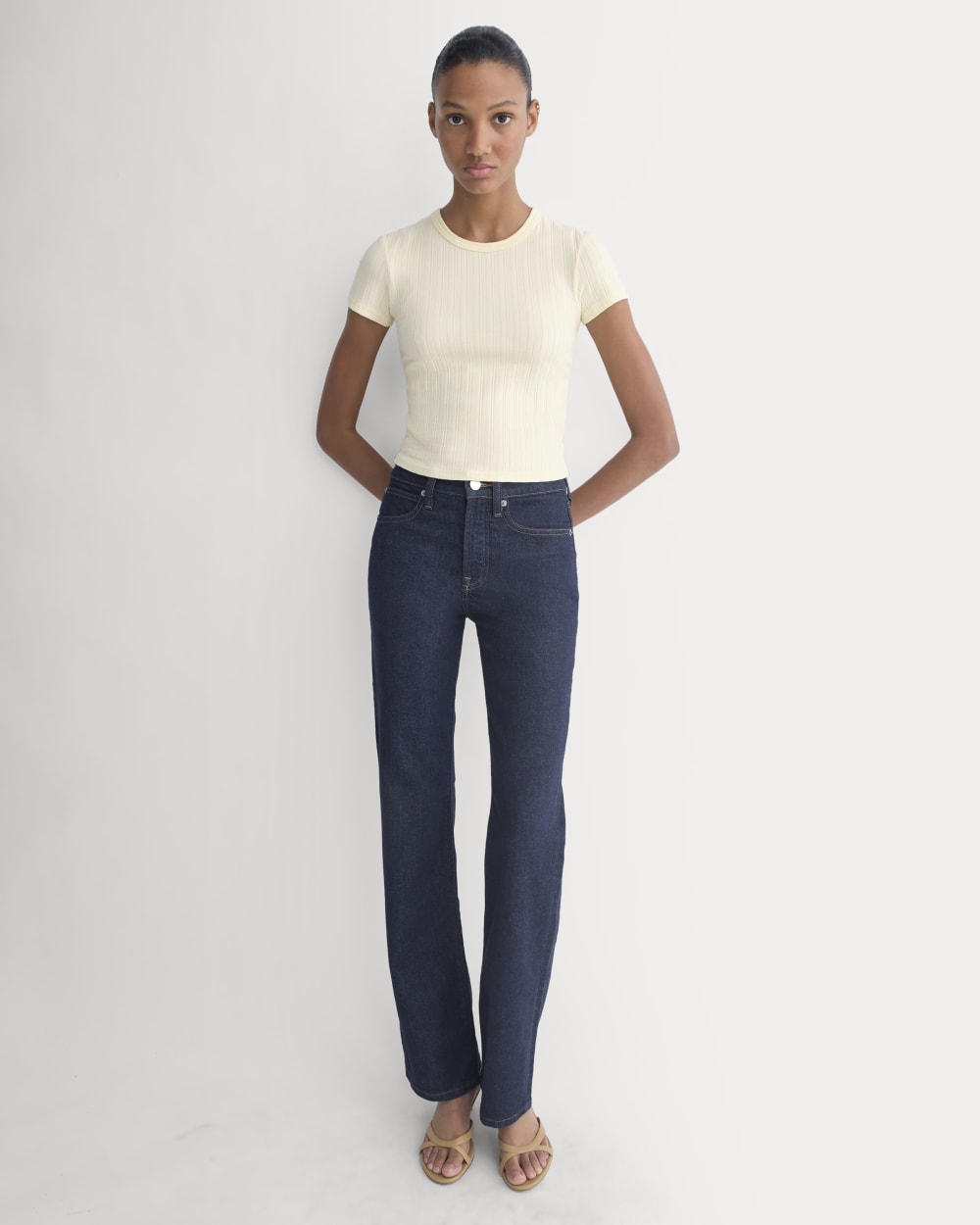 Cropped Crew in Pointelle | Lemon Icing - Image 4