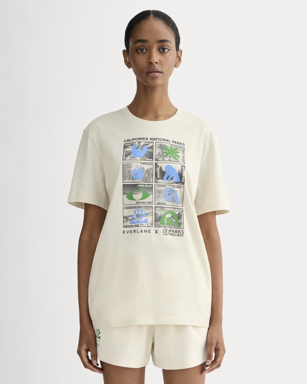 The Everlane x Parks Project Essential Organic Crew | Forged Iron / Birch / Granada Sky Blue / Green