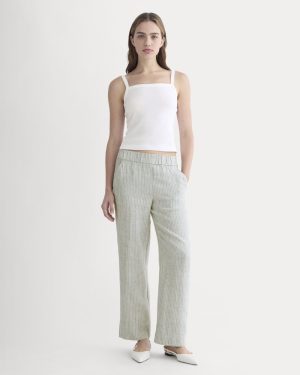 The Linen Easy Pant | Oil Green / White
