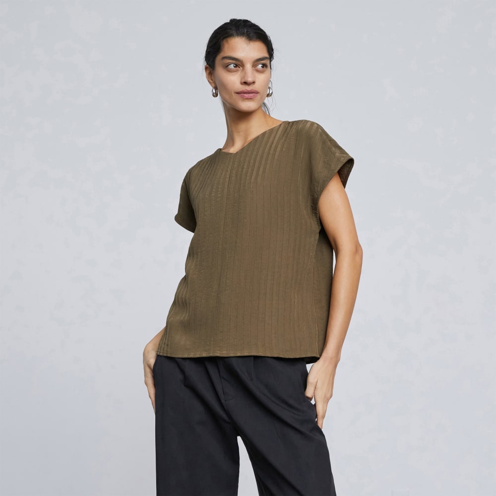 The City Stripe V-Neck Top | Beech