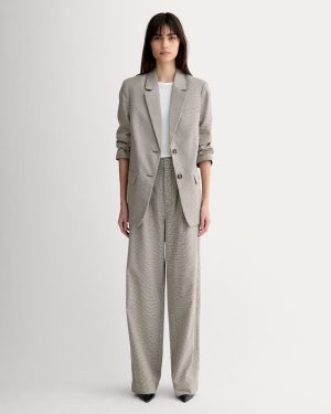 The Draper Pleated Pant in Buttersmooth | Deep Taupe Mini Gingham  | 32 Inseam