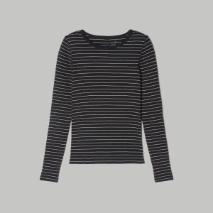 The Luxe Rib Long-Sleeve Crew | Black / Canvas Tan