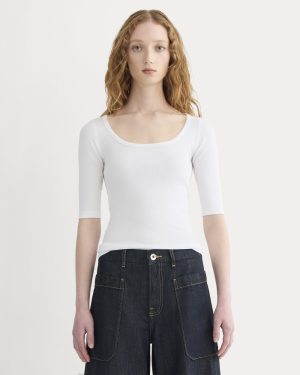 The Luxe Rib Scoop-Neck Tee | White