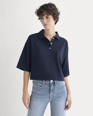 Pique Boxy Polo | Navy