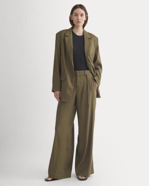 Wide-Leg Belted Pant in Stretch Linen | Beech | Regular