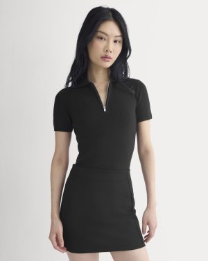 Knit Quarter-Zip Polo | Black