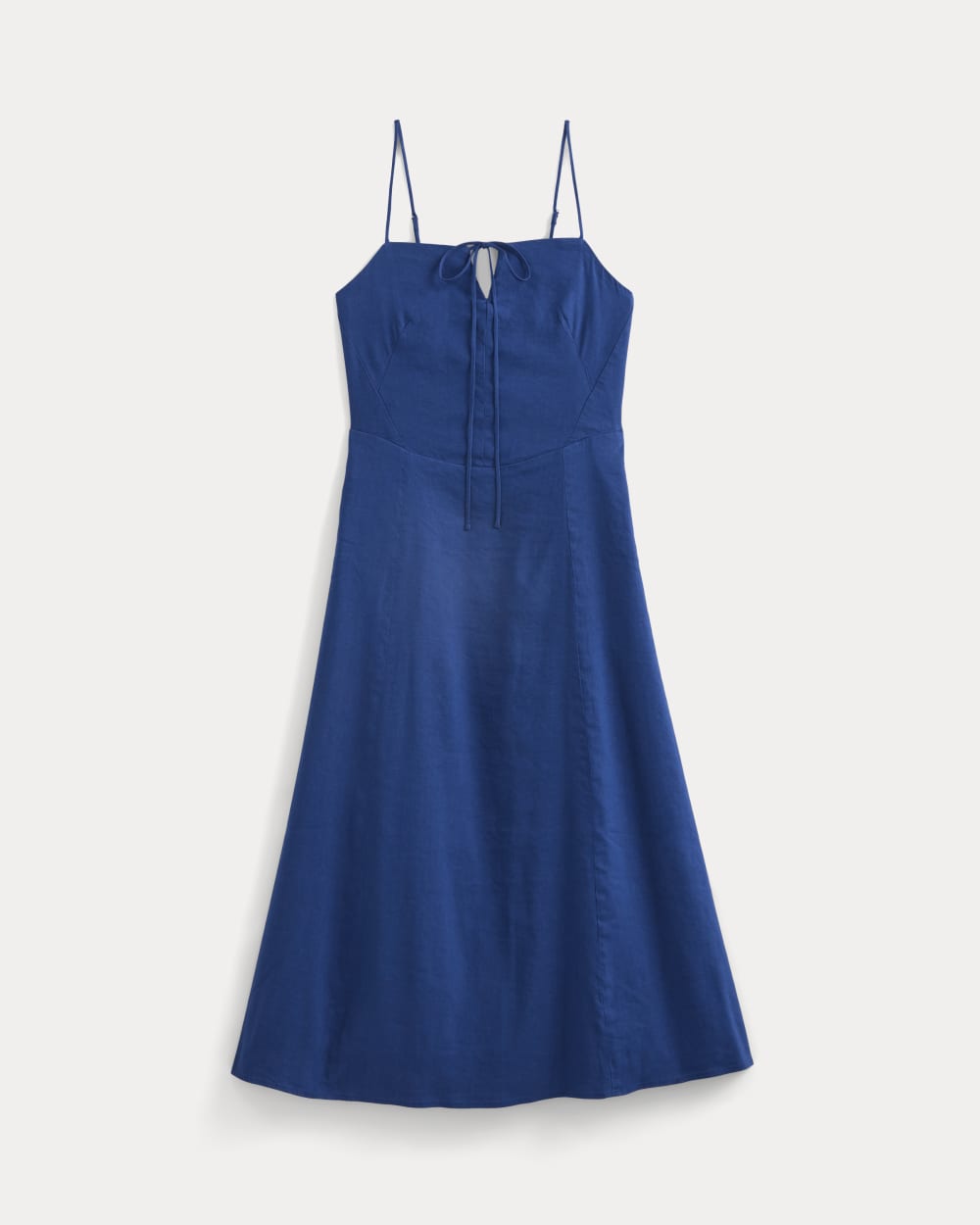 Tie-Neck Dress in Stretch Linen | Estate Blue - Image 2