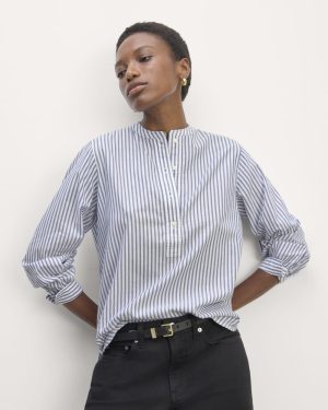 The Henley Shirt in Silky Cotton | White / Bellwether Blue