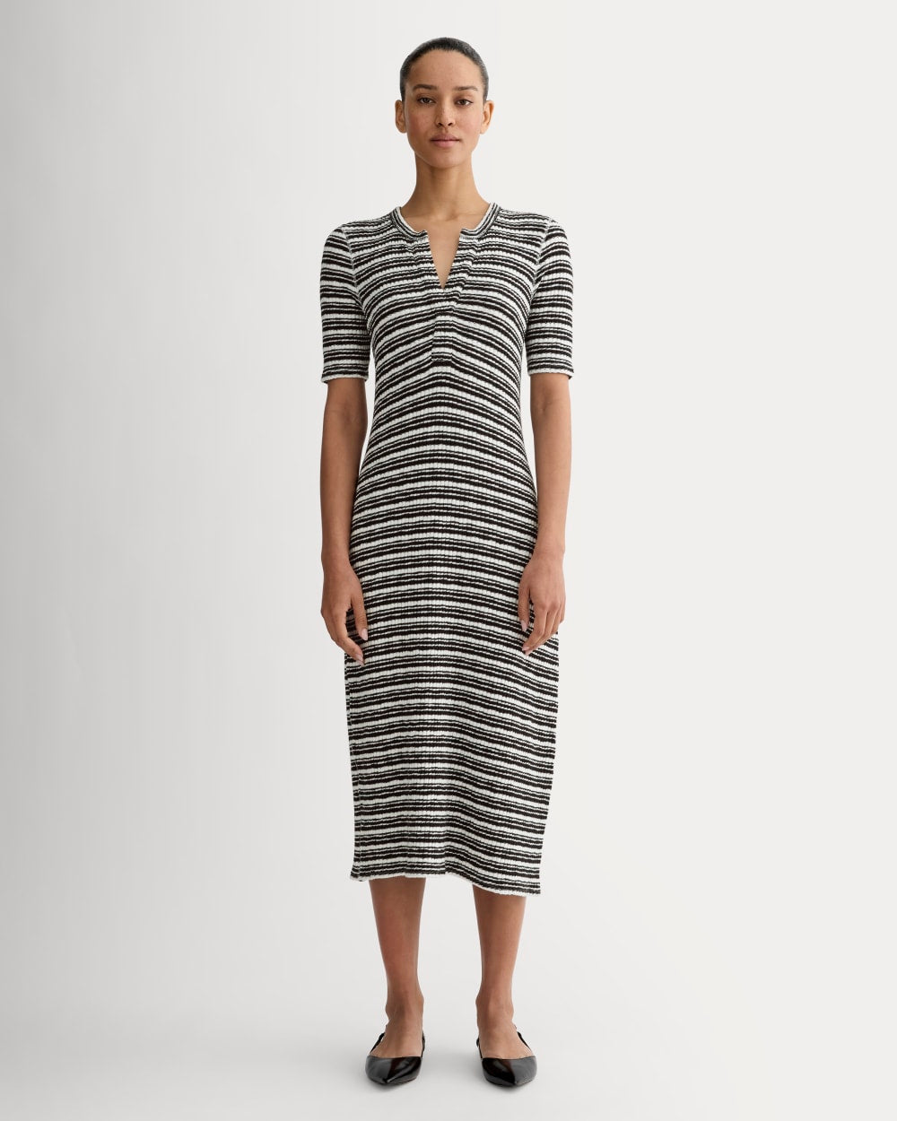 The Rib-Knit Henley Dress | Bone / Black