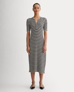 The Rib-Knit Henley Dress | Bone / Black