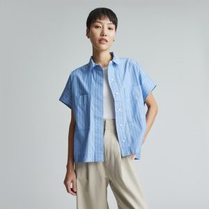 The Short-Sleeve Box Shirt |  Mariner Blue / White