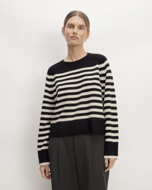 The Boxy Crew in Cashmere | Black / Bone