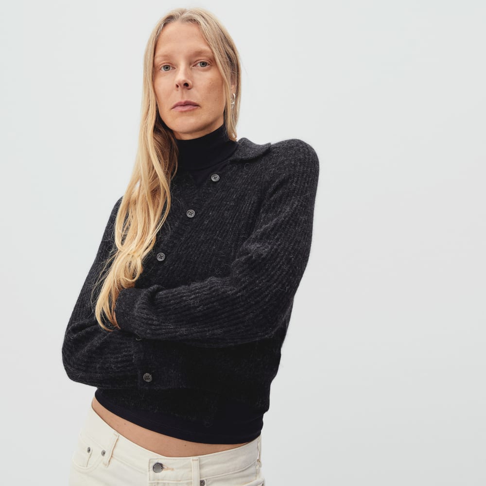 The Alpaca Collared Cardigan | Heathered Black - Image 2