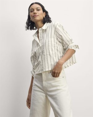 The Way-Short Shirt in Silky Cotton | Bone / Black