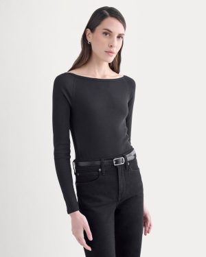 Luxe Rib Boatneck Top |  Black