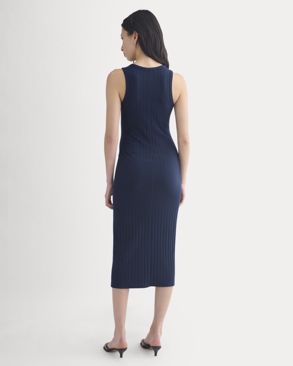 Scoop-Neck Midi Dress in Pointelle Knit | Deep Navy - Image 5