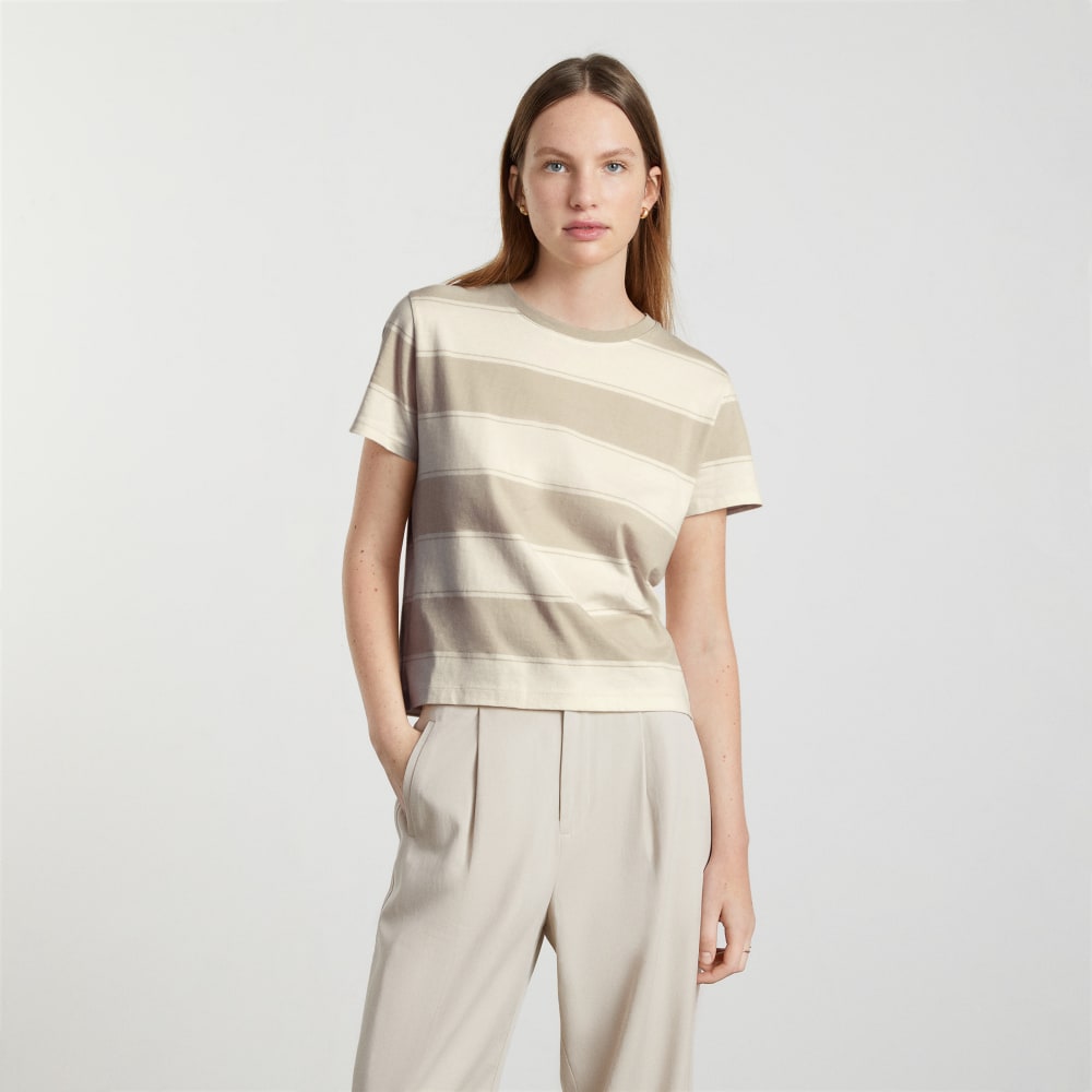 The Box-Cut Tee in Essential Cotton | Pale Khaki / Canvas Tan | No Pocket - Image 2
