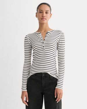 The Luxe Rib Henley | Bone / Black