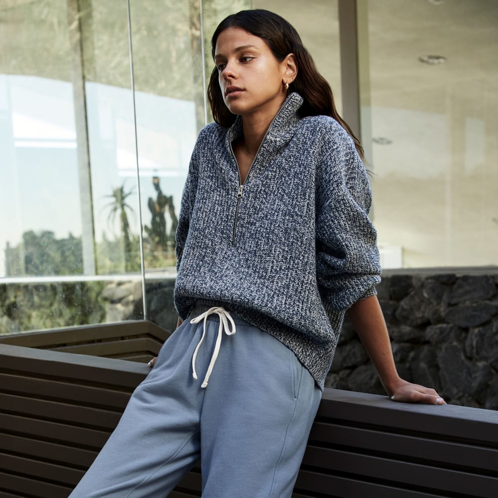 The Half-Zip Sweater in Luxe Merino | Dark Mallard / Oat Twist - Image 7