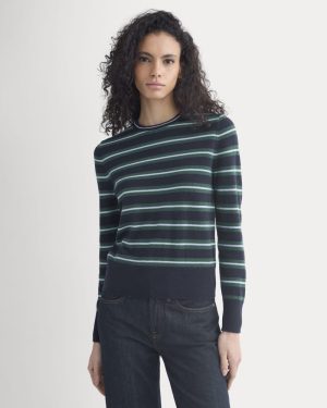 Cashmere Slim Crew Sweater | Hunter Green/Open Air Blue