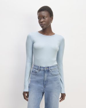 The Luxe Rib Long-Sleeve Crew | Chambray Blue