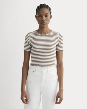 The Luxe Rib Crew | Bone / Deep Taupe