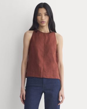 The Linen High-Neck Tank | Henna Red