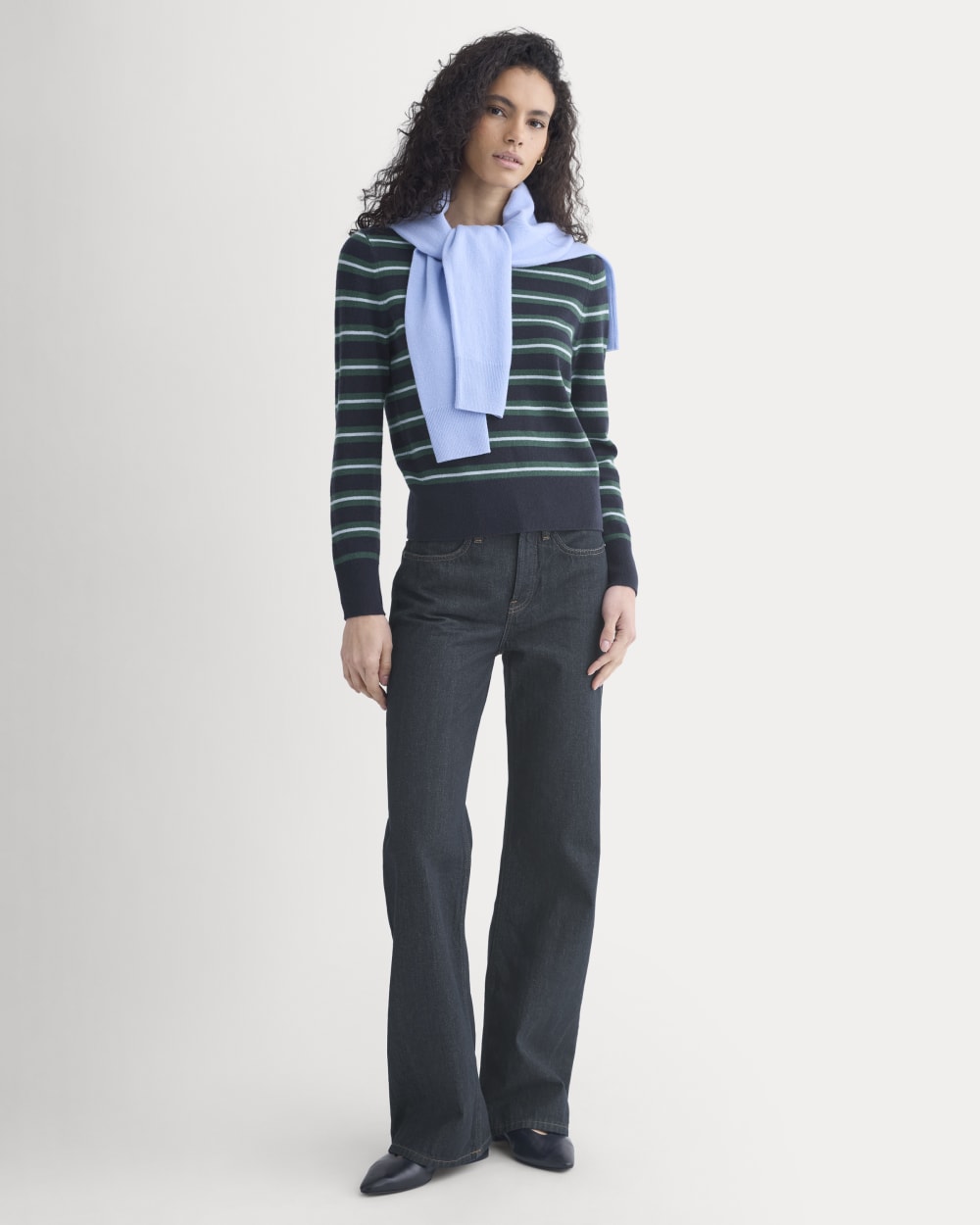 Cashmere Slim Crew Sweater | Hunter Green/Open Air Blue - Image 3