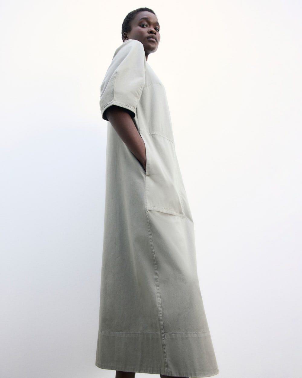 The Short-Sleeve Puff Midi Dress | Sage Green - Image 7