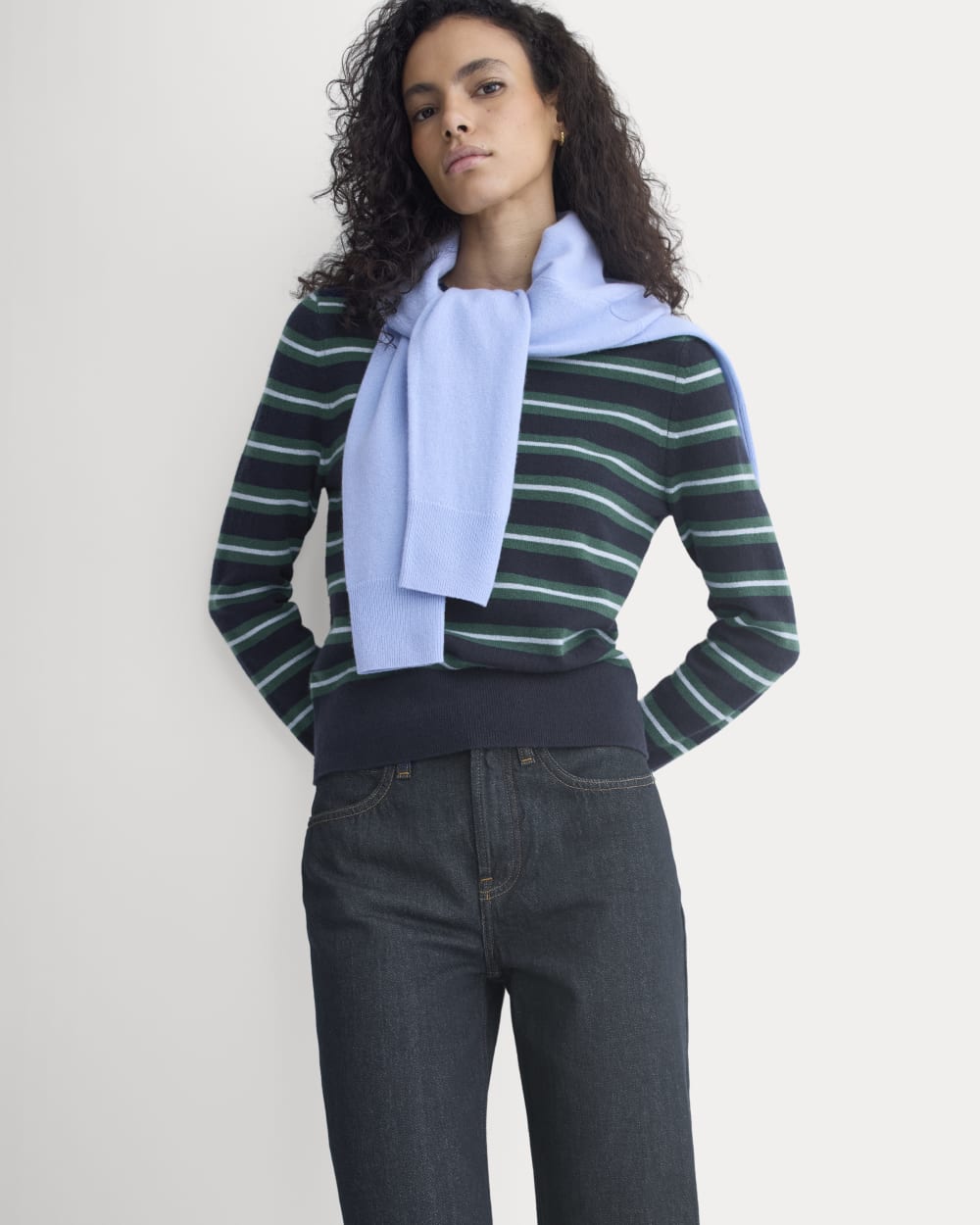 Cashmere Slim Crew Sweater | Hunter Green/Open Air Blue - Image 4
