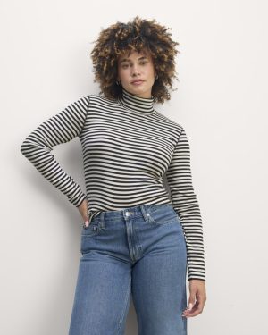 The Luxe Rib Turtleneck | Bone / Black