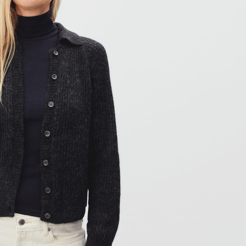 The Alpaca Collared Cardigan | Heathered Black - Image 3
