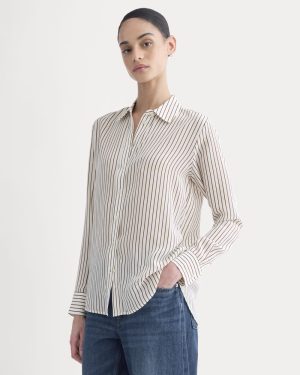 The Must-Have Shirt in Washable Silk | Bone / Toffee Stripe
