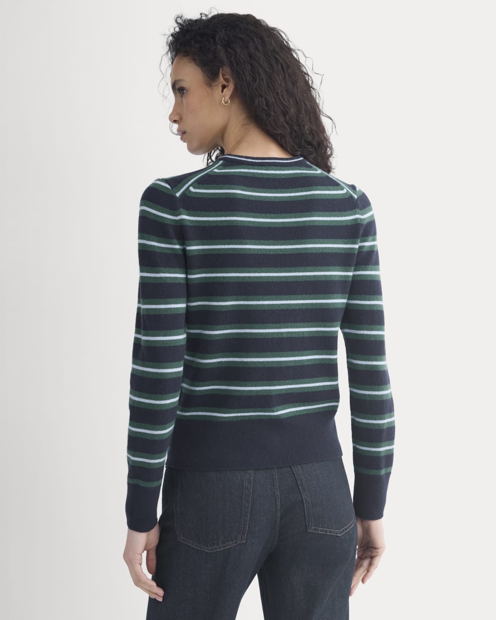 Cashmere Slim Crew Sweater | Hunter Green/Open Air Blue - Image 6