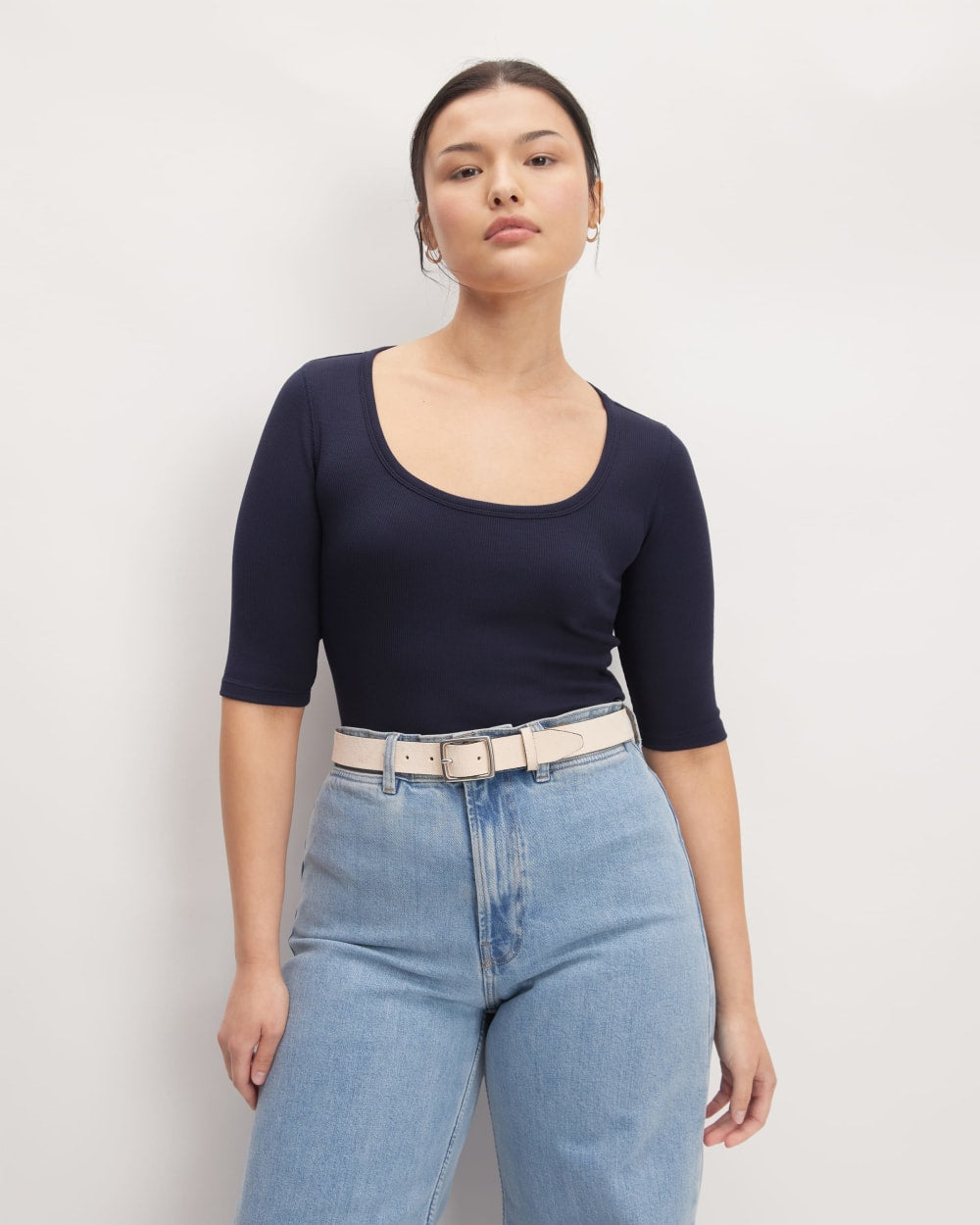 The Luxe Rib Scoop-Neck Tee | Navy