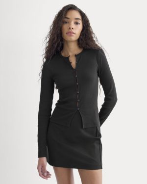 Luxe Rib Button-Up Top | Black