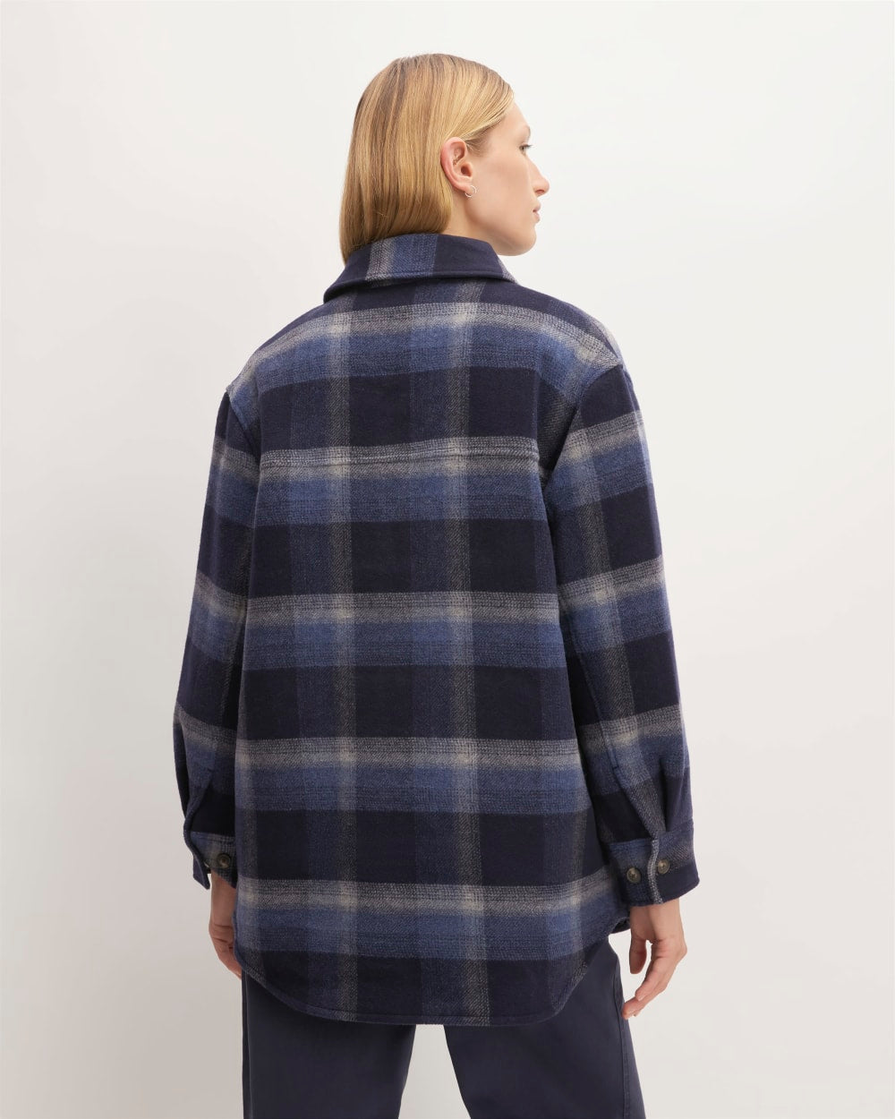 The Italian ReWool? Oversized Shirt Jacket | Navy / Shadow Plaid - Image 5