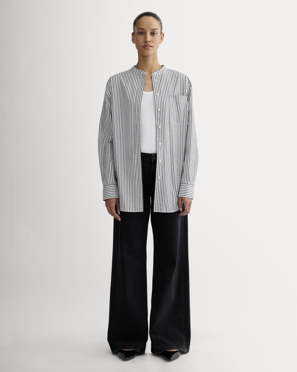 The Oversized Shirt in Ultrasoft Cotton | Optic White / Black - Image 3